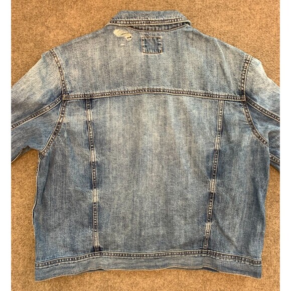 American Eagle Jacket Mens XL Denim Trucker Distressed Y2K  Jean Button Up - Picture 2 of 9